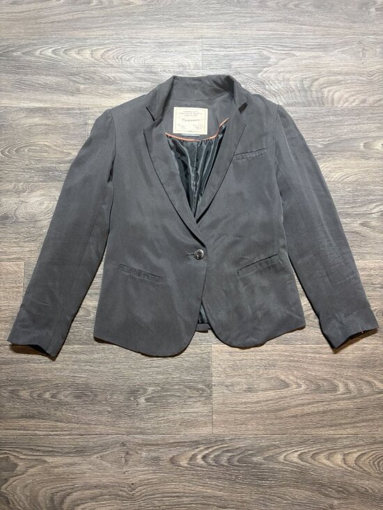 Anthropologie Jackets & Blazers - Anthropologie Cartonnier One Button Blazer Size 6 Gray Pockets Preppy Minimalist
